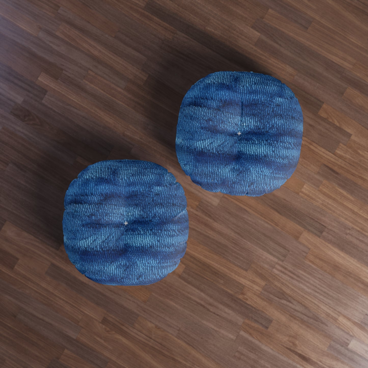 Blue Spectrum: Denim-Inspired Fabric Light to Dark - Tufted Floor Pillow, Round