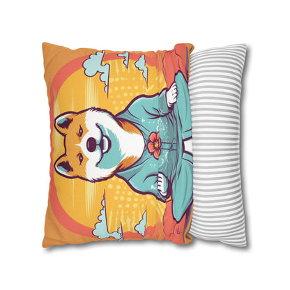 Shiba Inu Yoga Crypto Dog Japanese Namaste: Spun Polyester Square Pillow Case