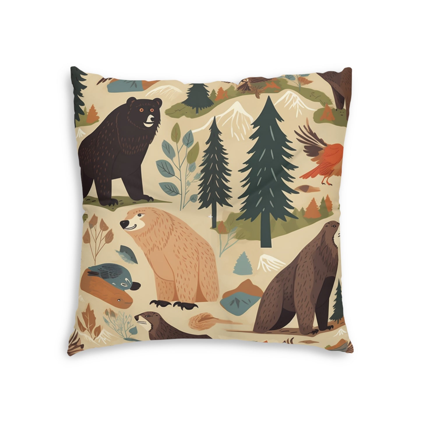 U.S. Wilderness Inspired: Grizzly Bears, Animals Pattern Tufted Floor Pillow, Square