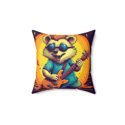 Hedgehog Furry Cute Guitar Music Graphic Spun Polyester Square Pillow