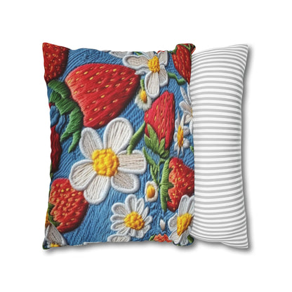 Orchard Berries: Juicy Sweetness from Nature's Garden - Fresh Strawberry Elegance - Spun Polyester Square Pillow Case