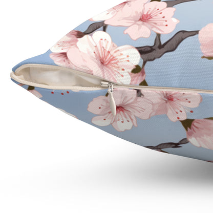 Cherry Blossom Tree Blue Bird Spun Polyester Square Pillow