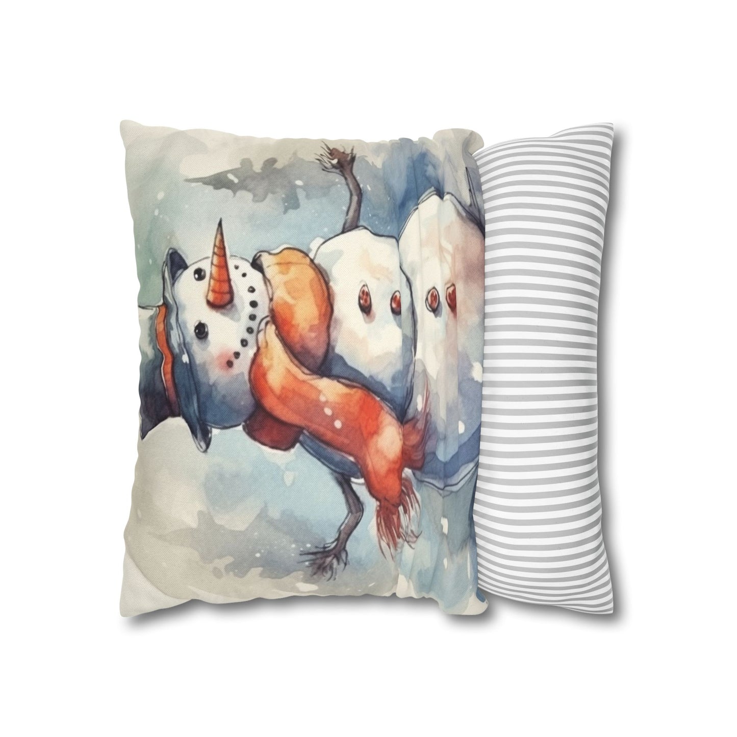 Frosty Winter Snowman - Spun Polyester Square Pillow Case