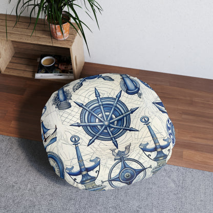 Nautical Theme Art - Anchors, Ropes, Compass Floor Pillow, Round