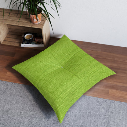 Lush Grass Neon Green: Denim-Inspired, Springtime Fabric Style - Tufted Floor Pillow, Square