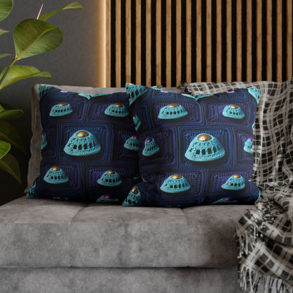 Spaceship UFO Crochet - Galactic Travel Ship - Alien Craft - Flying Saucer - Spun Polyester Square Pillow Case