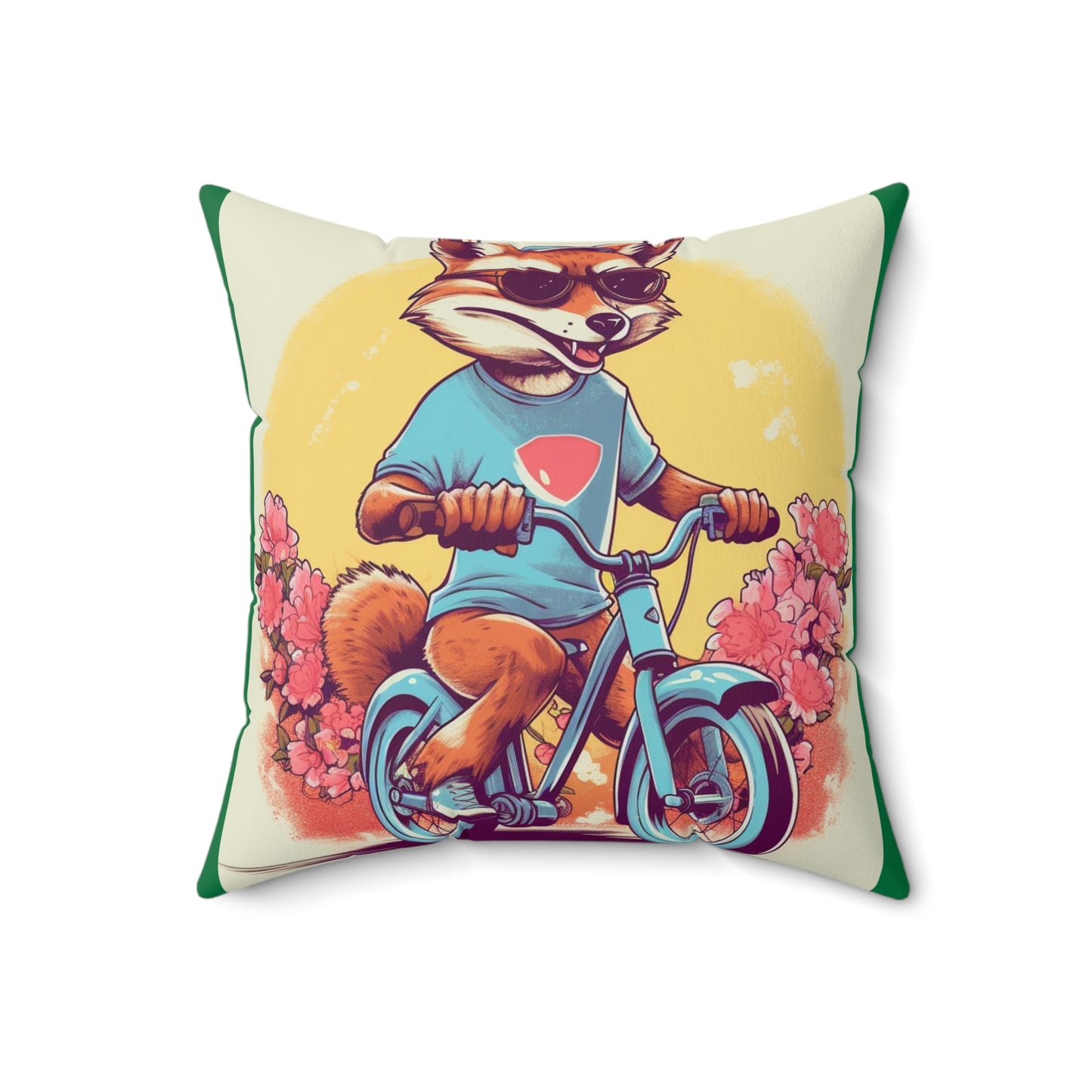 Fox Riding Bike Cartoon Anime Culture Graphic Spun Polyester Square Pillow