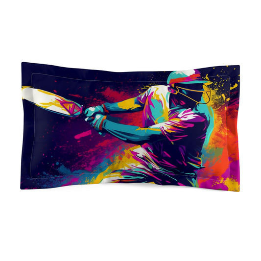 Cricket Pop Art: Batsman, Ball Impact, Wicket Stand Sport Game - Microfiber Pillow Sham