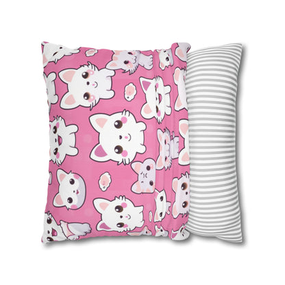 Adorable Cartoon-Style Anime Kitten, Cat, Kitty Pattern - Cute and Colorful - Spun Polyester Square Pillow Case