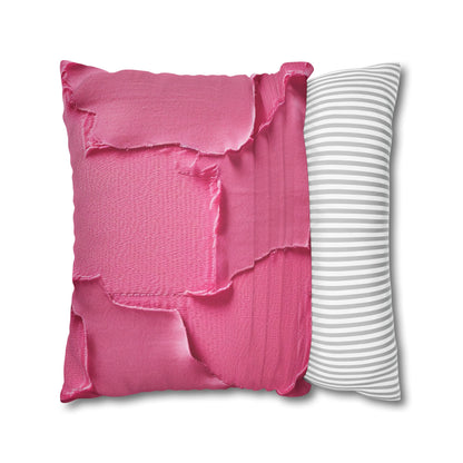 Distressed Neon Pink: Edgy, Ripped Denim-Inspired Doll Fabric - Spun Polyester Square Pillow Case