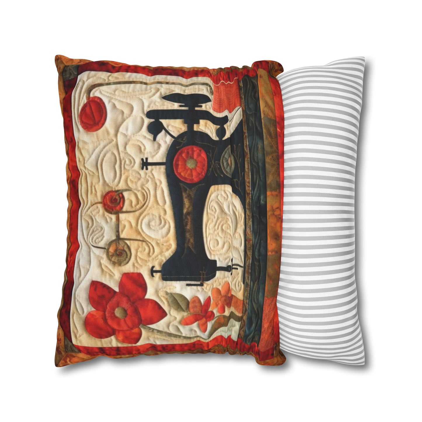 Sewing Machine Quilt: A Crafted Design Homage to Stitching - Spun Polyester Square Pillow Case