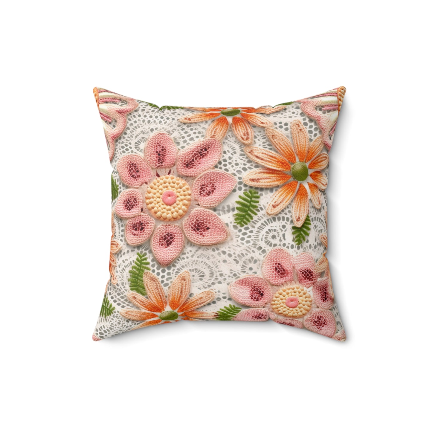 Floral Embroidered Eyelet: Delicate Flower Elegant Pattern - Spun Polyester Square Pillow