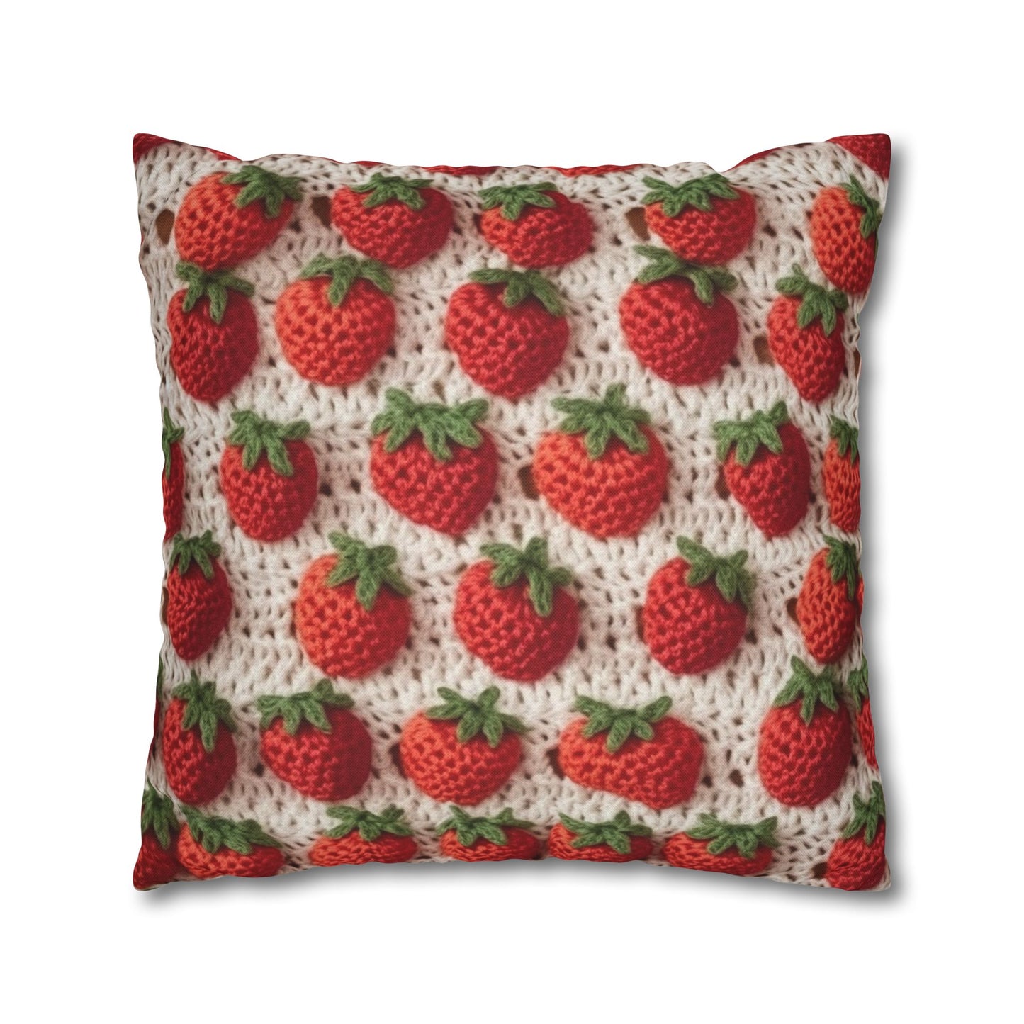 Strawberry Traditional Japanese, Crochet Craft, Fruit Design, Red Berry Pattern - Spun Polyester Square Pillow Case