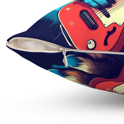 Rock Star Raccoon - Animal Musician Playing Guitar Spun Polyester Square Pillow