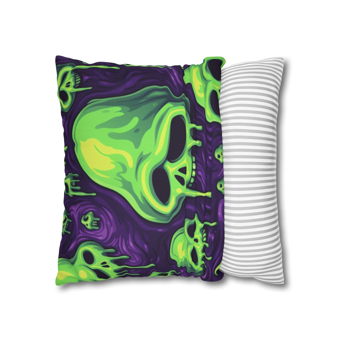 Halloween Slime Skull Green Skeletons Scary Horror Pattern - Spun Polyester Square Pillow Case