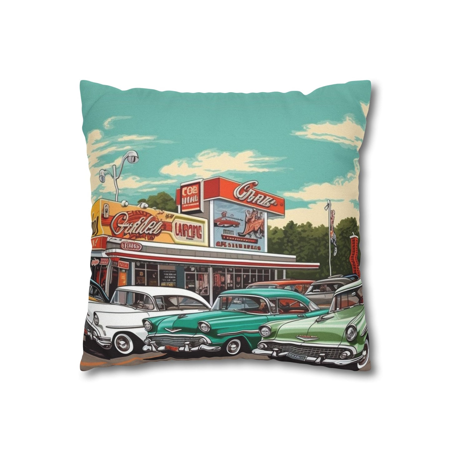 1950s Classic Car Collection Retro Artwork Spun Polyester Square Pillow Case