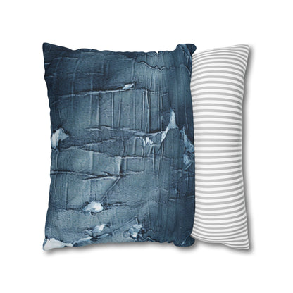 Distressed Blue Denim-Look: Edgy, Torn Fabric Design - Spun Polyester Square Pillow Case