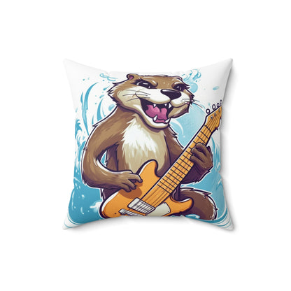 Otter Guitar Music Player Furry Animal Graphic Spun Polyester Square Pillow