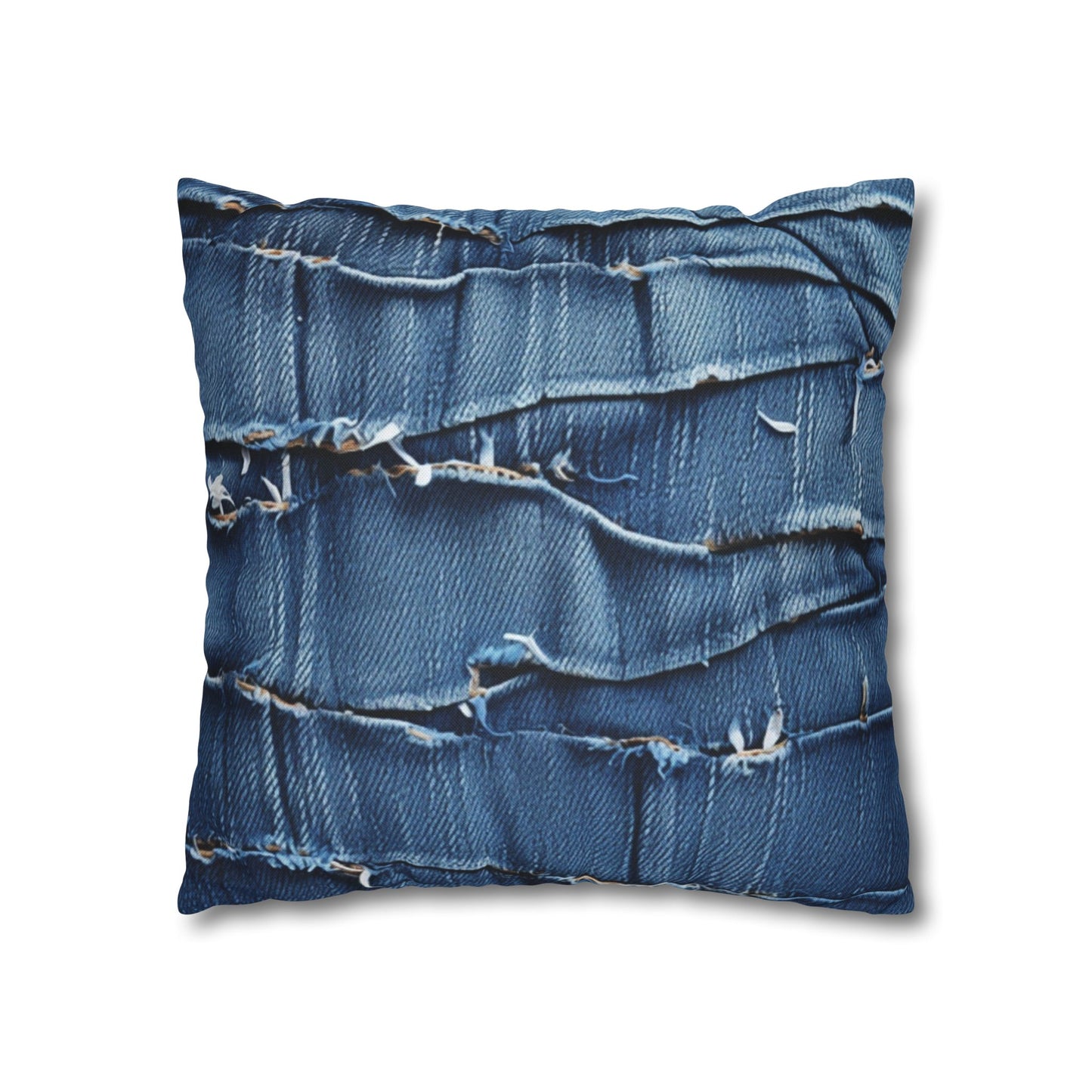 Midnight Blue Distressed Denim: Rugged, Torn & Stylish Design - Spun Polyester Square Pillow Case