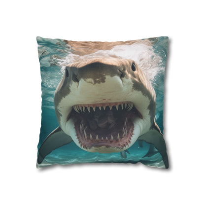 Bull Shark: River Monster Menace - Realistic Dark Water Predator - Spun Polyester Square Pillow Case