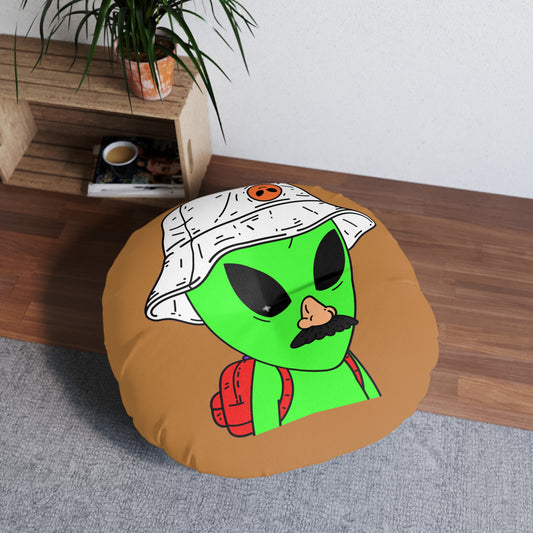 The Visitor Green Alien Space Traveler Tufted Floor Pillow, Round