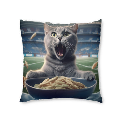 Halftime Football Feline: Screaming Sports Fan Cat Stadium Food Kitten - Tufted Floor Pillow, Square