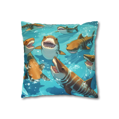 Tiger Shark: Ocean Marine Wildlife - Underwater - Spun Polyester Square Pillow Case