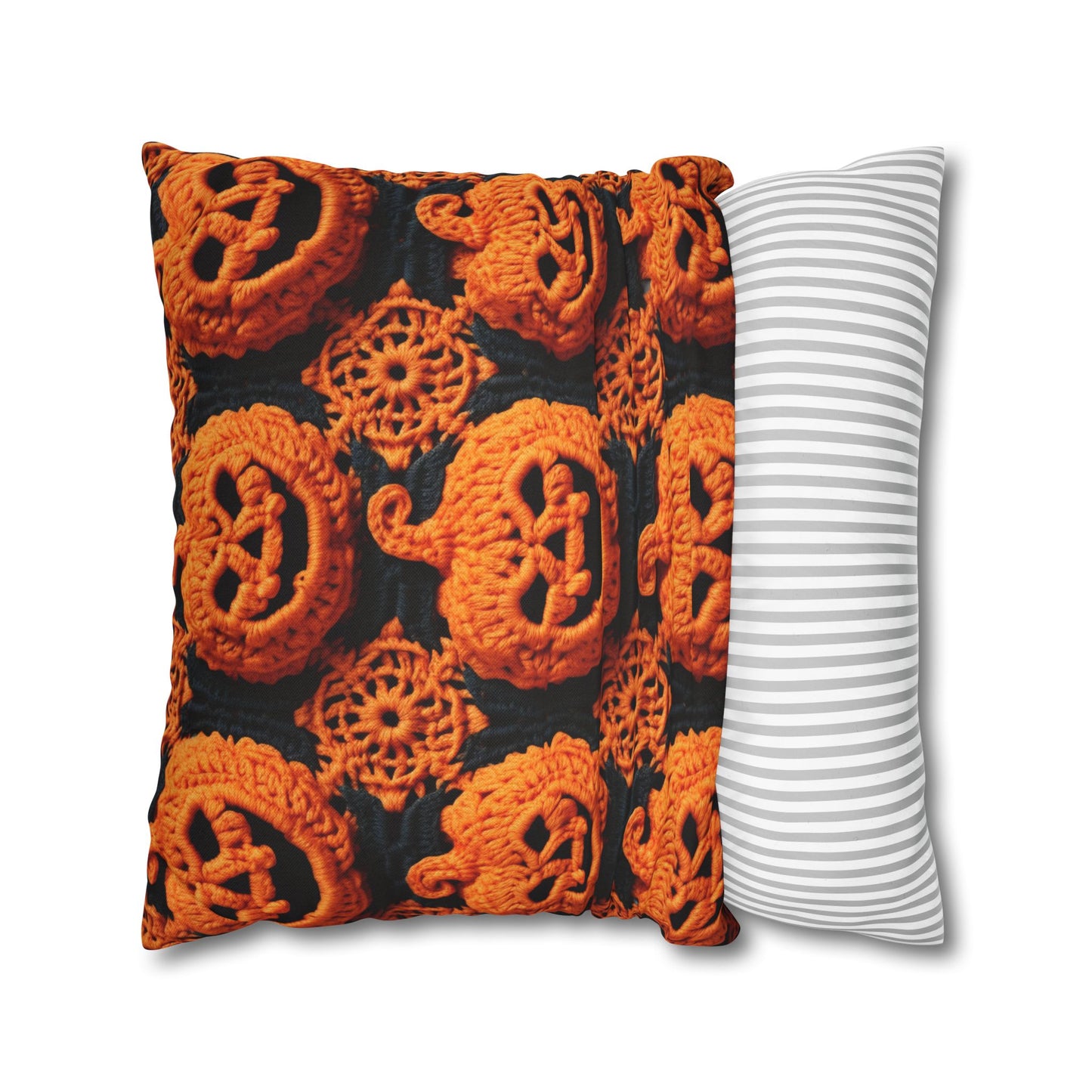 Halloween Crochet Pumpkin Scary Horror Festive Holiday Pattern - Spun Polyester Square Pillow Case