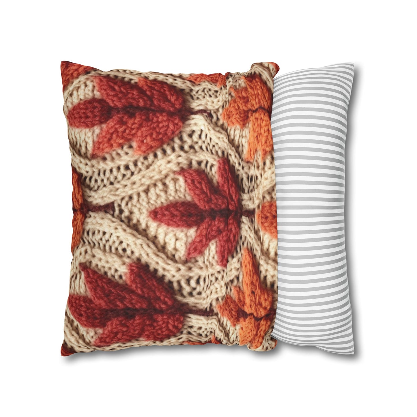 Crochet Fall Leaves: Harvest Rustic Design - Golden Browns -Woodland Maple Magic - Spun Polyester Square Pillow Case