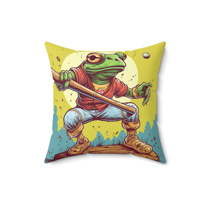 Baseball Frog Athlete Sports Amphibian Spun Polyester Square Pillow