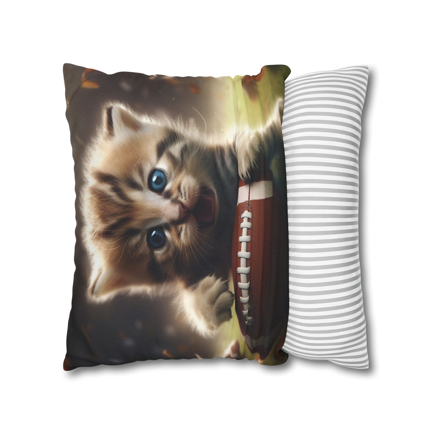 Football Kitten Touchdown: Tabby's Winning Play Sport Game - Spun Polyester Square Pillow Case