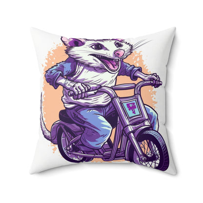 Bike Opossum Riding Pop Culture Graphic Spun Polyester Square Pillow