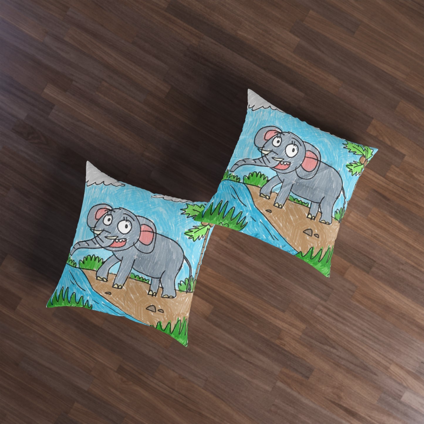 Elefante Elephant King Safari Animal Tufted Floor Pillow, Square