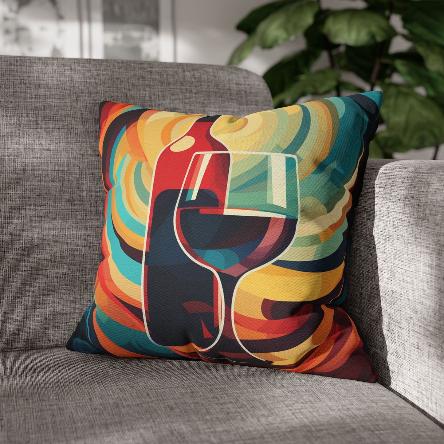 Wine Lover Abstract - Bottle & Glass Design Spun Polyester Square Pillow Case