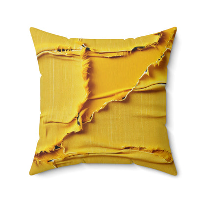 Banana Yellow Lemon: Bold Distressed, Denim-Inspired Fabric - Spun Polyester Square Pillow