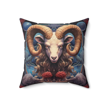 Aries Zodiac Ram - Vibrant Astrological Sign Cosmic Space Symbol - Spun Polyester Square Pillow