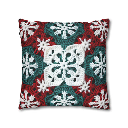 Christmas Snowflake Crochet, Festive Yuletide, Winter Wonderland Craft, Ice Crystal, Holiday Decor, Seasonal Adornments - Spun Polyester Square Pillow Case