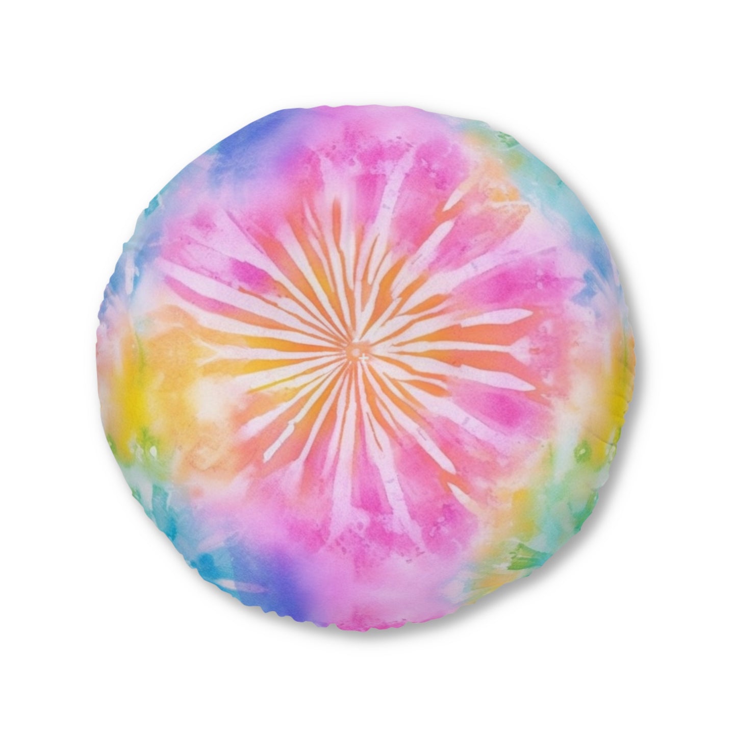 Boho Beach Vibe Pastel Hues Tie-Dye Pattern Design Tufted Floor Pillow, Round