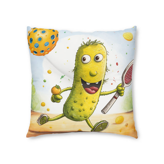 Pickleball Play: Pickle Sport Action Game, Fast Dink Ball - Tufted Floor Pillow, Square