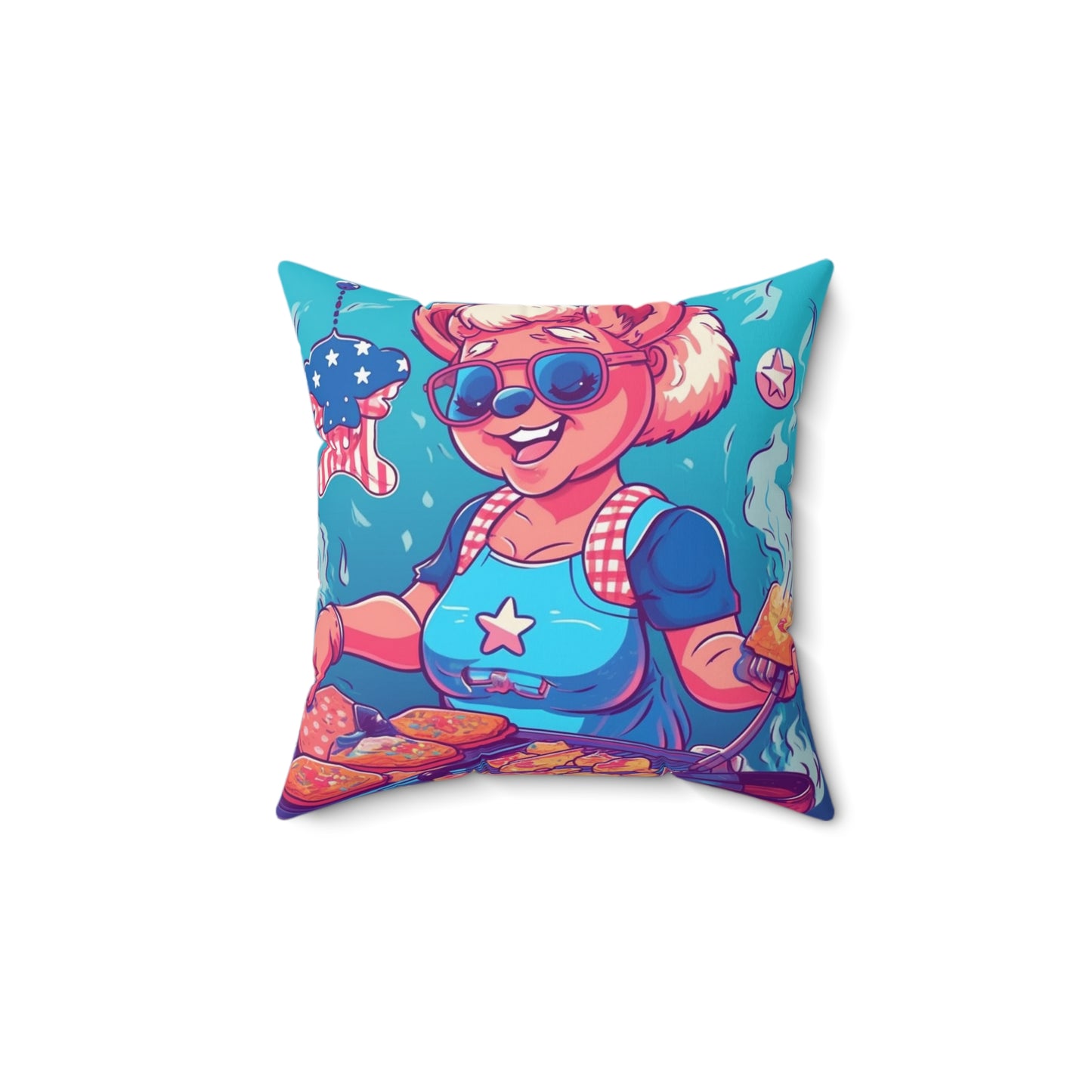 Patriotic Bear Chef: Female Cook Woman Bringing Flavor and American Pride Spun Polyester Square Pillow