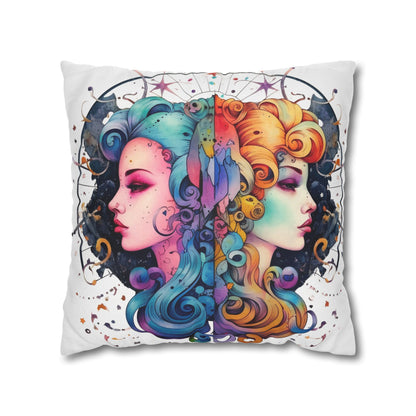 Graffiti Gemini Zodiac Sign - Astrology, Twins Symbol - Spun Polyester Square Pillow Case