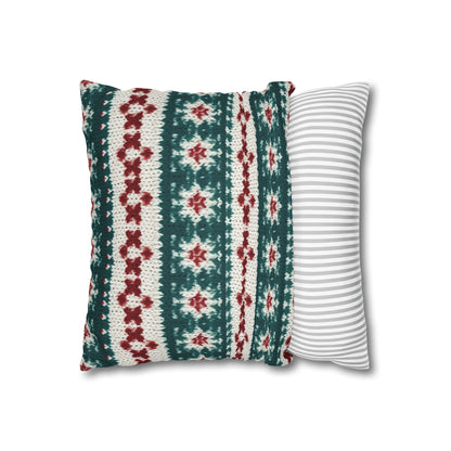 Christmas Knit Crochet Holiday, Festive Yuletide Pattern, Winter Season - Spun Polyester Square Pillow Case