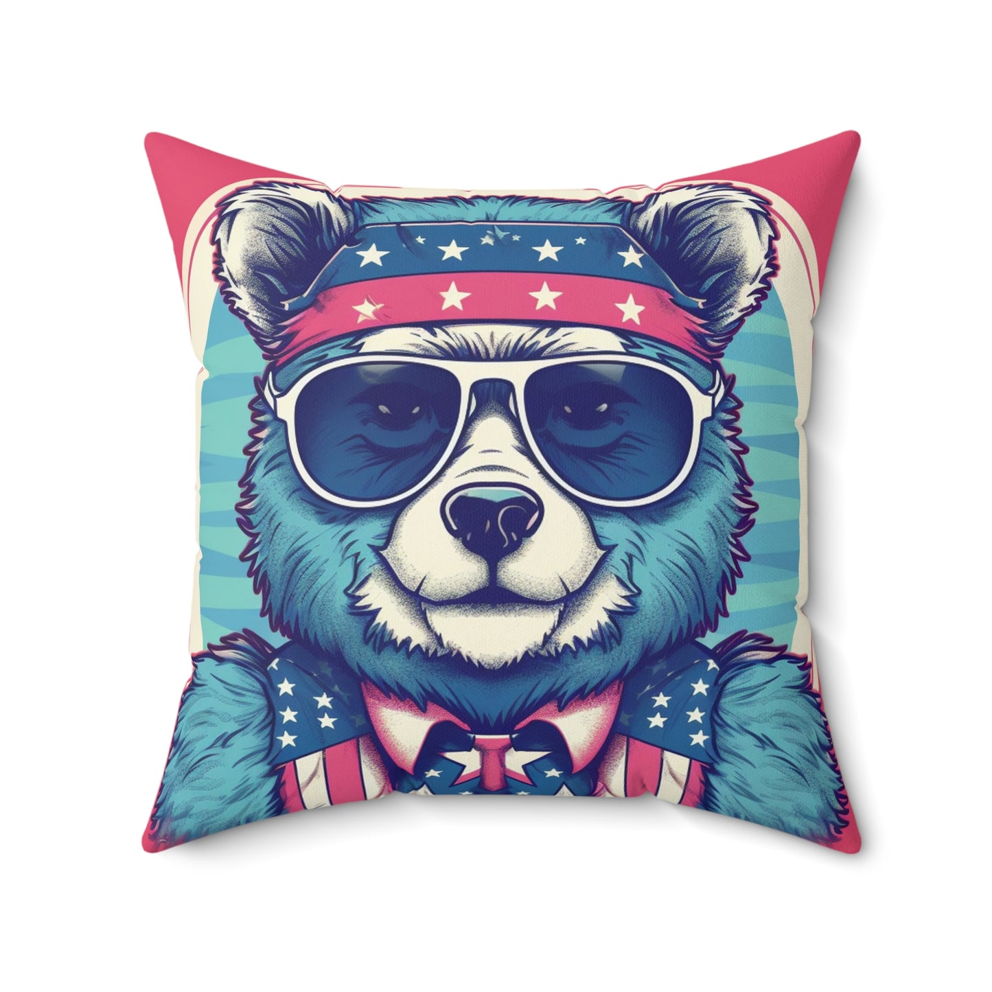 Patriotism: Festive 4th of July Bear Graphic Furry Animal Spun Polyester Square Pillow