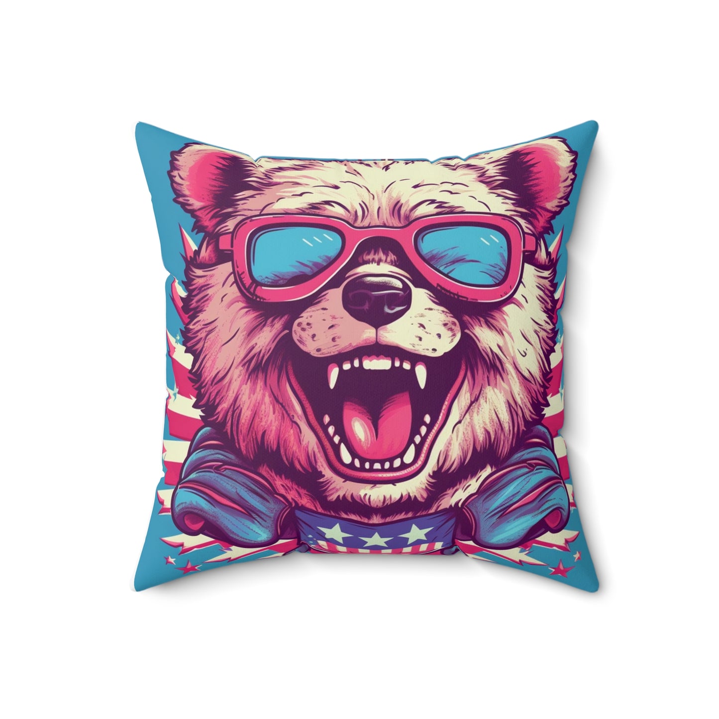 Patriotic Bear USA American Graphic Spun Polyester Square Pillow