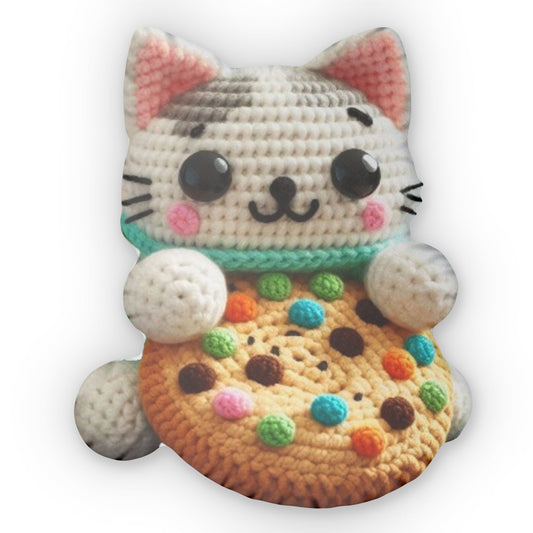 Cookie Cat Kitten, Crochet Food Plush, Shaped Pillow