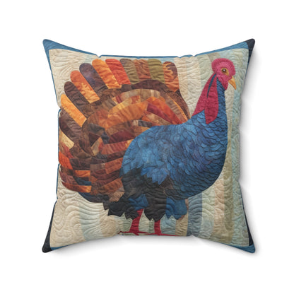 Thanksgiving Harvest Quilt: Festive Turkey Design for Holiday Season - Spun Polyester Square Pillow