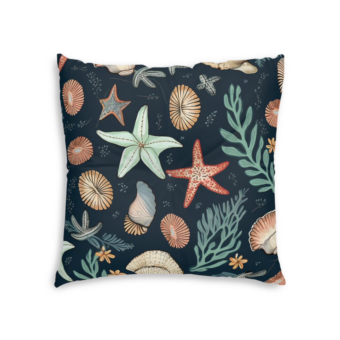 Seashells & Starfish Marine-Inspired Pattern Tufted Floor Pillow, Square