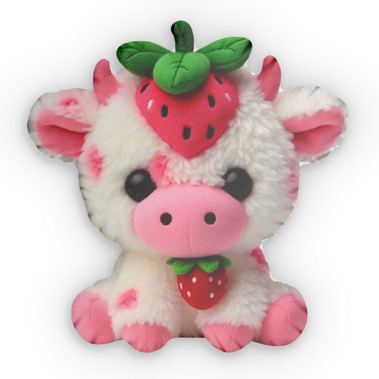 Cow | Strawberry Plush Cow | Cow Plushie | Stuffed | Strawberry cow | Gifts for her - Shaped Pillow