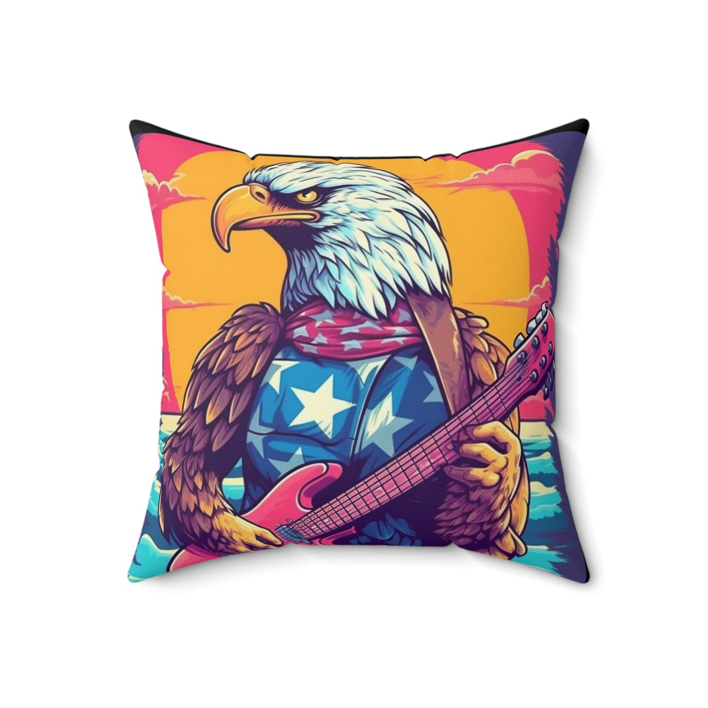 Bald Eagle from America, the Guitar Maestro Graphic Spun Polyester Square Pillow