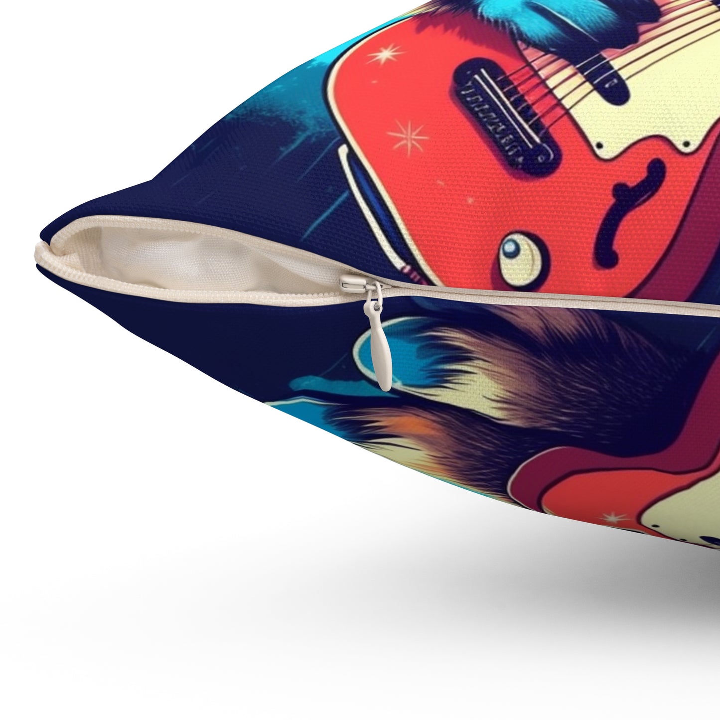 Rock Star Raccoon - Animal Musician Playing Guitar Spun Polyester Square Pillow